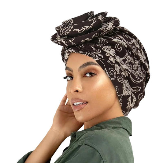 Foulard Turban Noir et Beige 