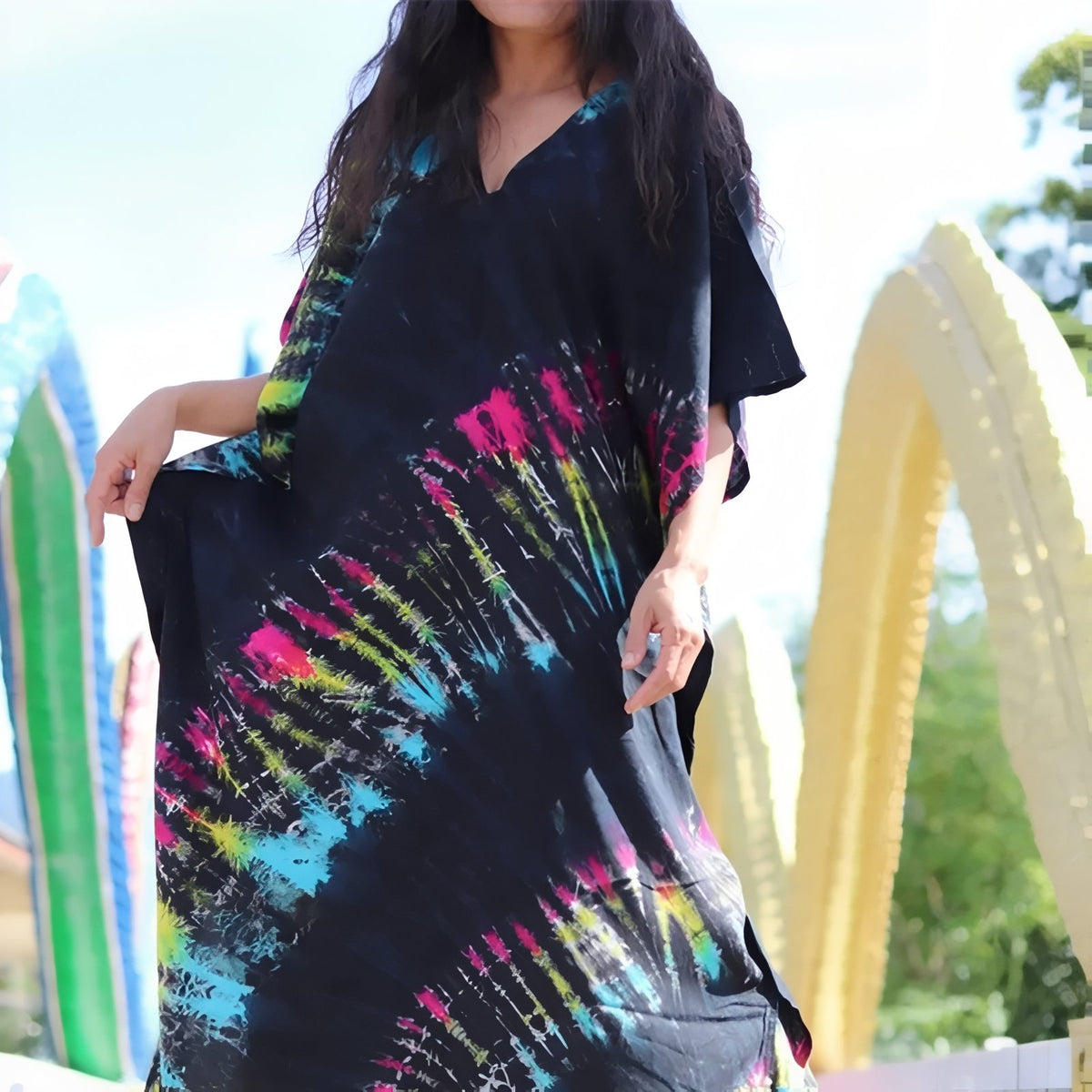 Robe de Plage Boho Style - Noir et Multicouleurs - Unique
