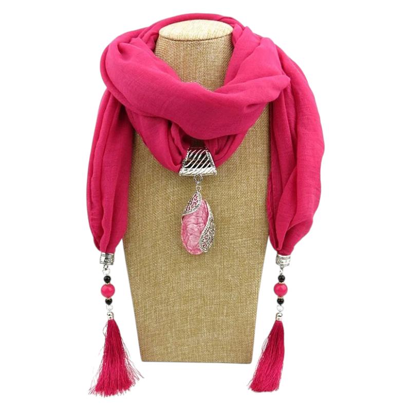 Chèche avec Bijoux - Fuchsia et Rose - 180*50cm