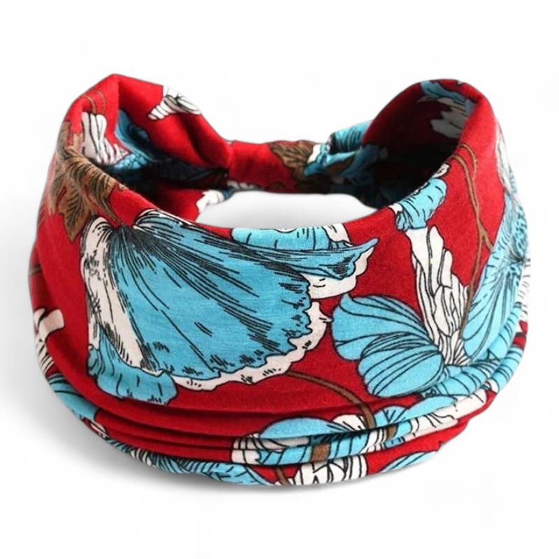 Bandeau Croisé Cheveux Femme Rouge et Bleu Ciel 