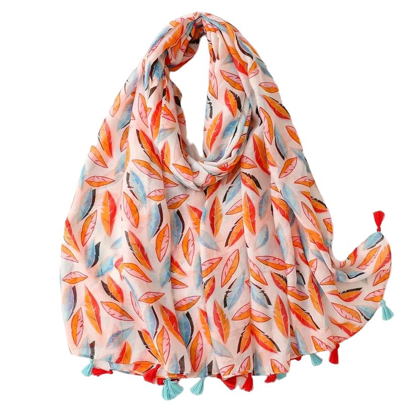 Chèche Pompon Corail et Bleu Ciel 180*90cm