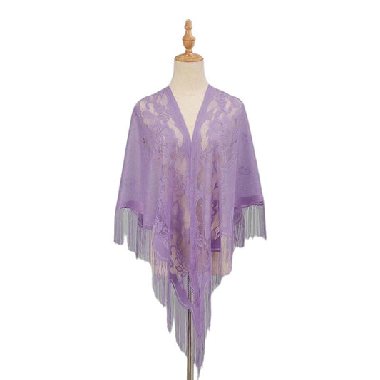 Châle Cape Crochet en Dentelle Violet 