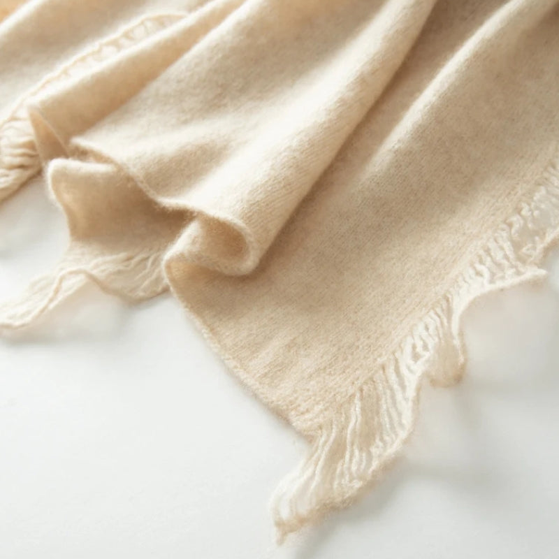 Etole Beige en Cachemire détail des franges - Beige