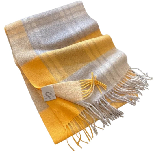 Echarpe Laine à Carreaux Femme Jaune 180-32cm