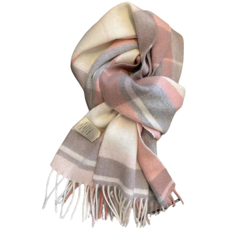 Echarpe Laine à Carreaux Femme Rose et Gris 180-32cm