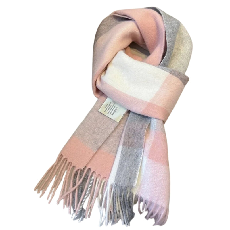 Echarpe Laine à Carreaux Femme Rose et Bleu 180-32cm