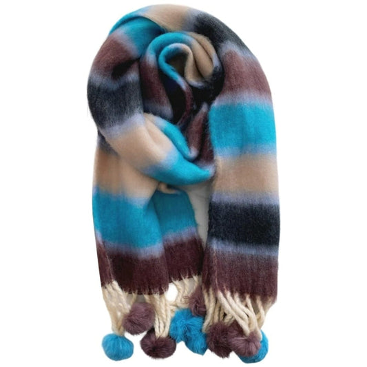 Oversize Grosse Écharpe Femme Bleu et Marron 210*35cm