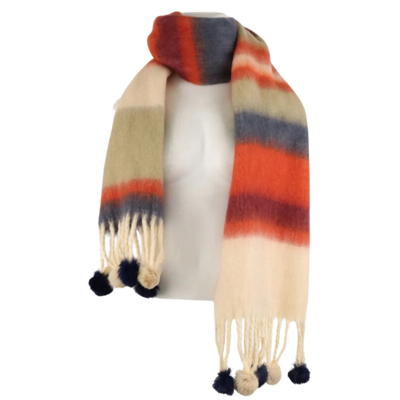 Grosse Écharpe Couleur Chaude Orange et Beige 210*35cm
