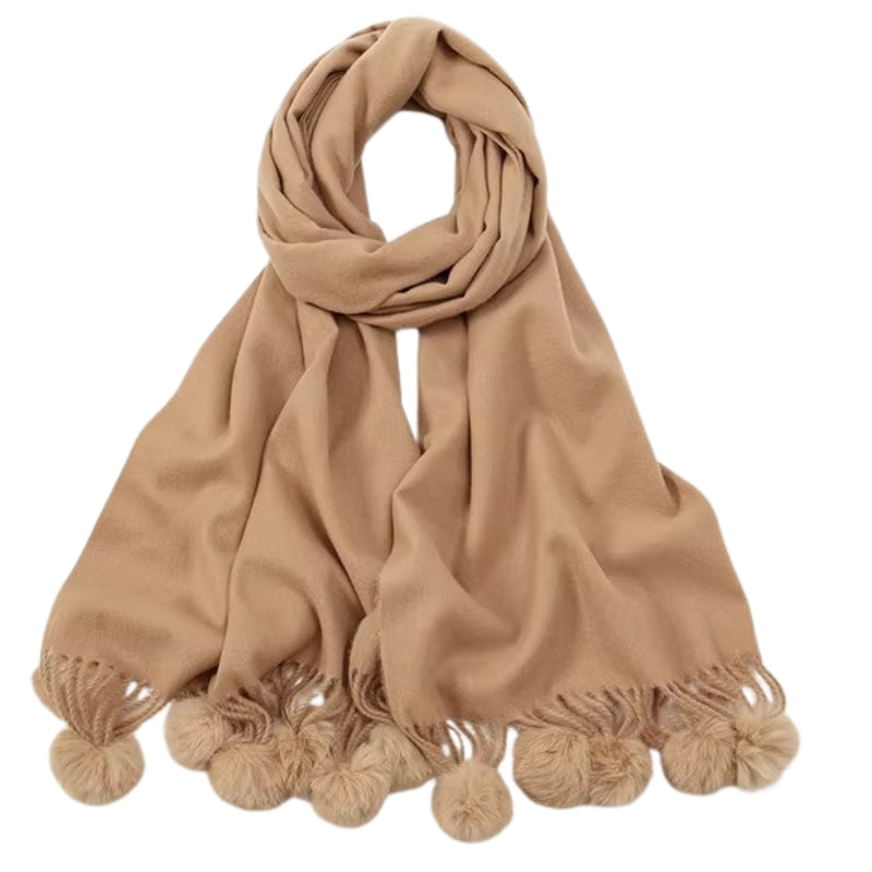 Echarpe Pompon Camel 190*70cm