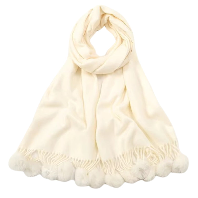 Echarpe Pompon Blanc 190*70cm
