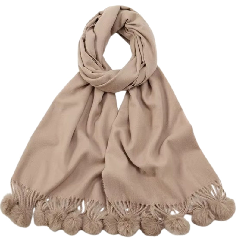 Echarpe Pompon Taupe 190*70cm