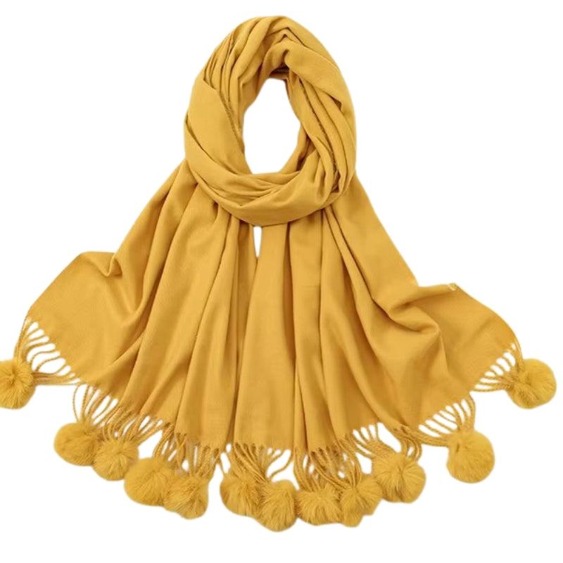 Echarpe Pompon Jaune 190*70cm