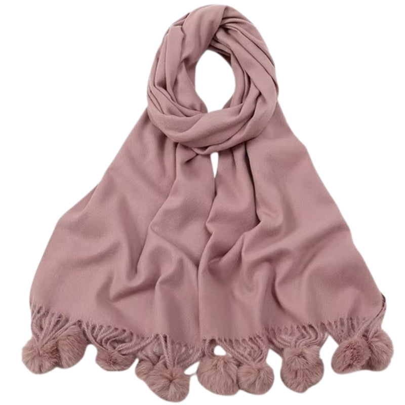 Echarpe Pompon Rose poudré 190*70cm