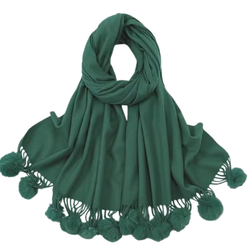 Echarpe Pompon Vert 190*70cm