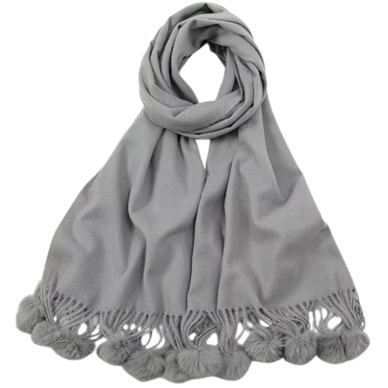 Echarpe Pompon Gris Clair 190*70cm