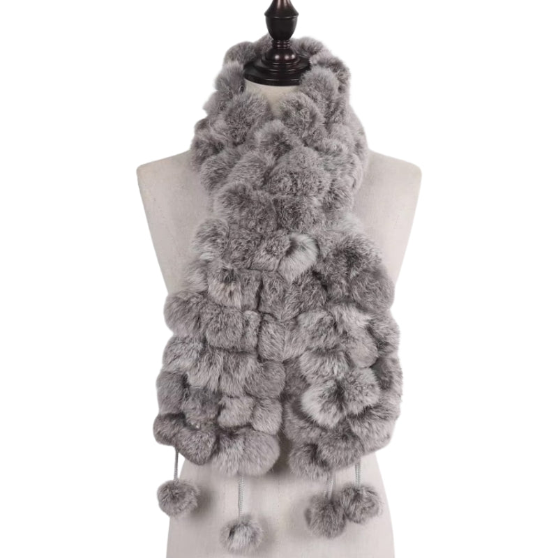 Echarpe Pompon Fourrure Gris Clair 12*125cm