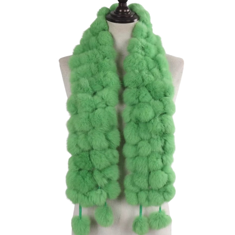 Echarpe Pompon Fourrure Vert Pomme 12*125cm