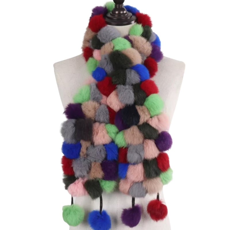 Echarpe Pompon Fourrure Multicouleur 12*125cm
