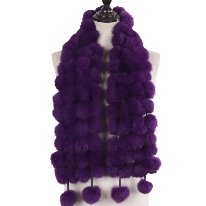 Echarpe Pompon Fourrure Violet Foncé 12*125cm