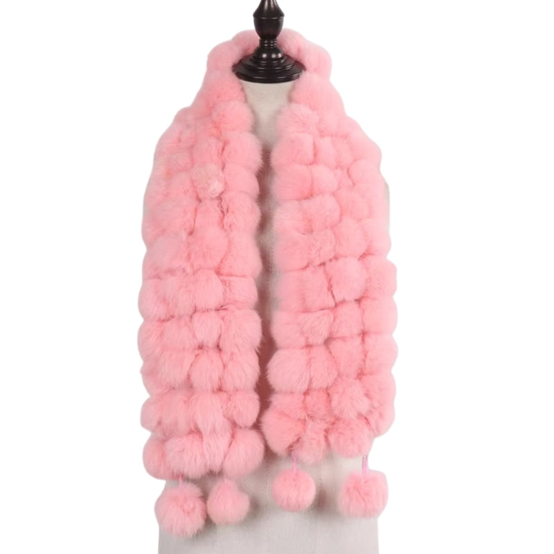 Echarpe Pompon Fourrure Rose Bonbon 12*125cm