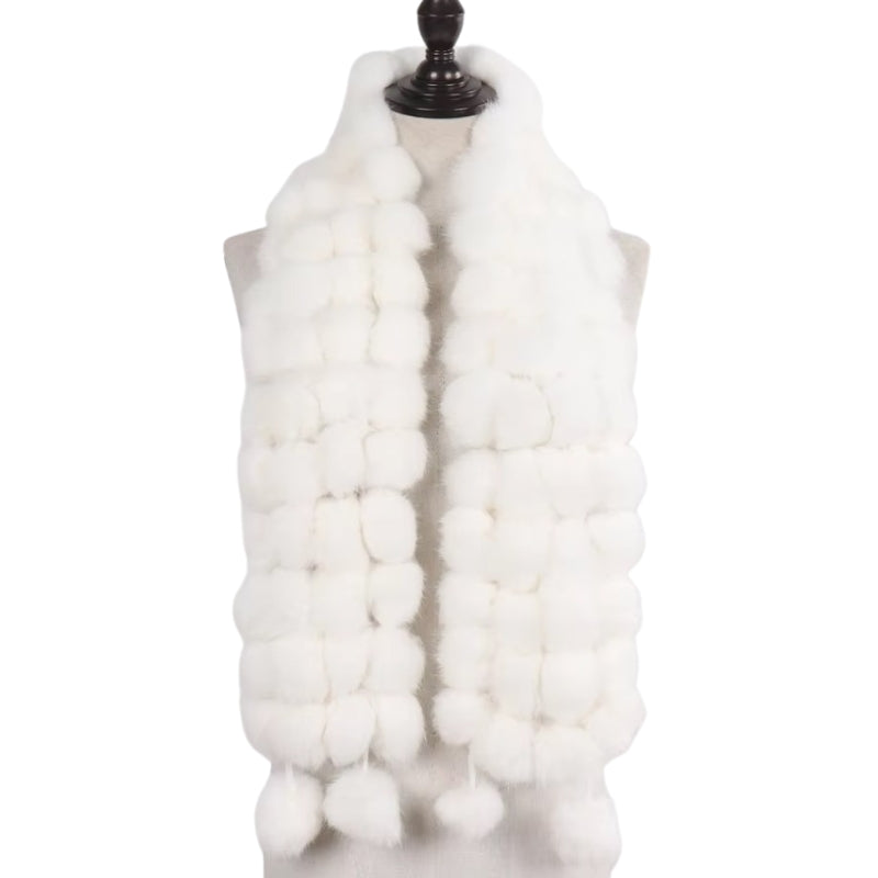 Echarpe Pompon Fourrure Blanc 12*125cm