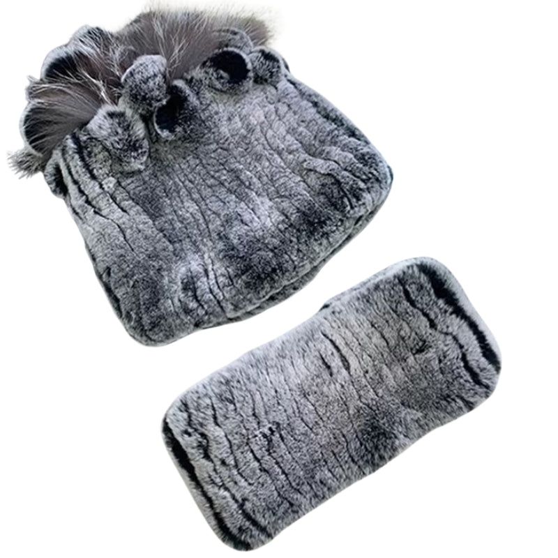 Bonnet Echarpe Fourrure Femme Gris Perle 