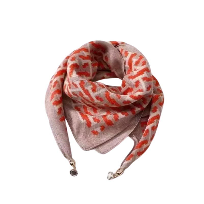 Chèche Foulard Breloques - Orange Pied de Poule - 70*70cm