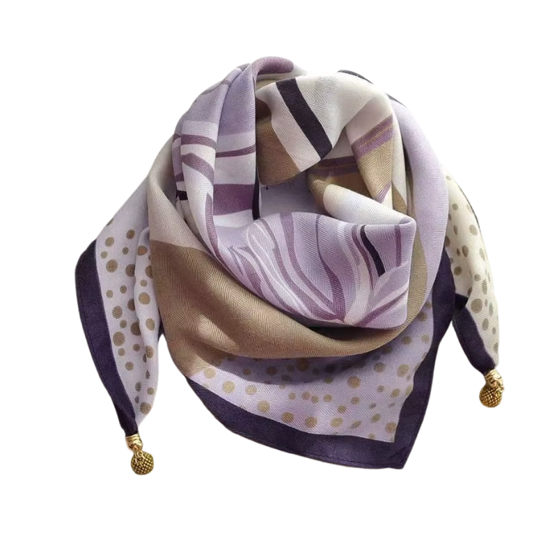 Chèche Foulard Breloques - Violet à Pois - 70*70cm