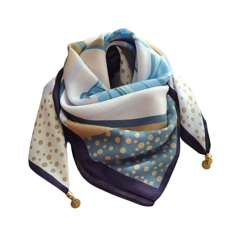 Chèche Foulard Breloques - Bleu à Pois - 70*70cm