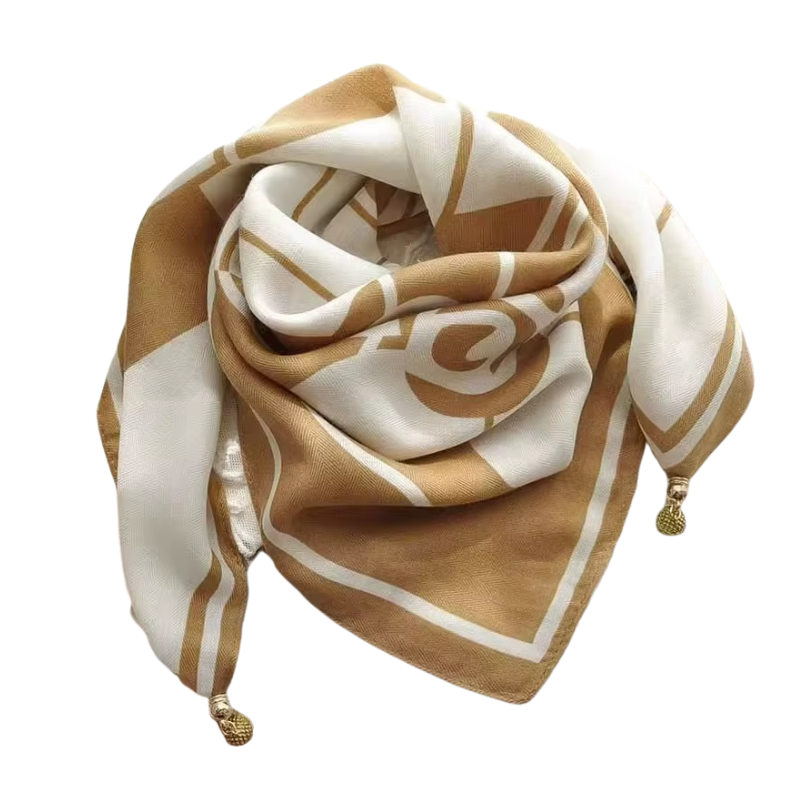 Chèche Foulard Breloques - Beige et Blanc - 70*70cm
