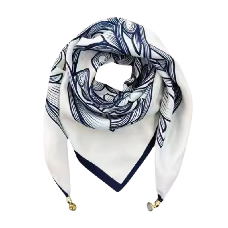 Chèche Foulard Breloques - Blanc et Bleu - 70*70cm