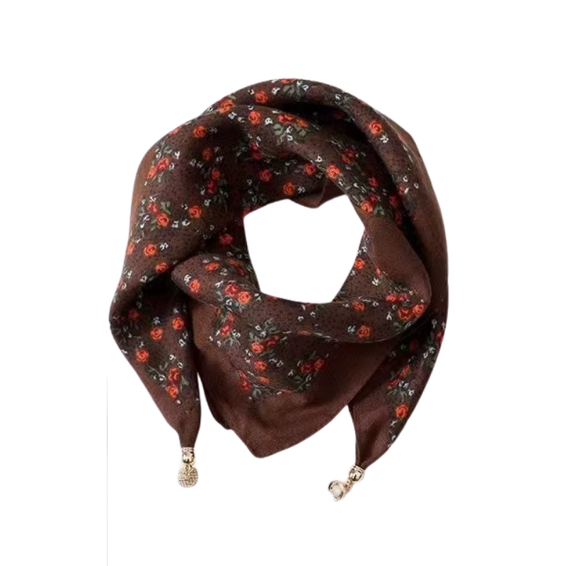 Chèche Foulard Breloques - Marron Fleuri - 70*70cm