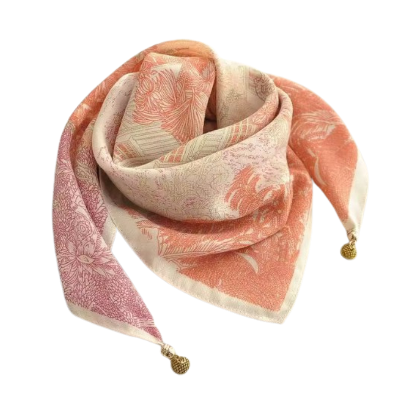 Chèche Foulard Breloques - Rose et Orange - 70*70cm