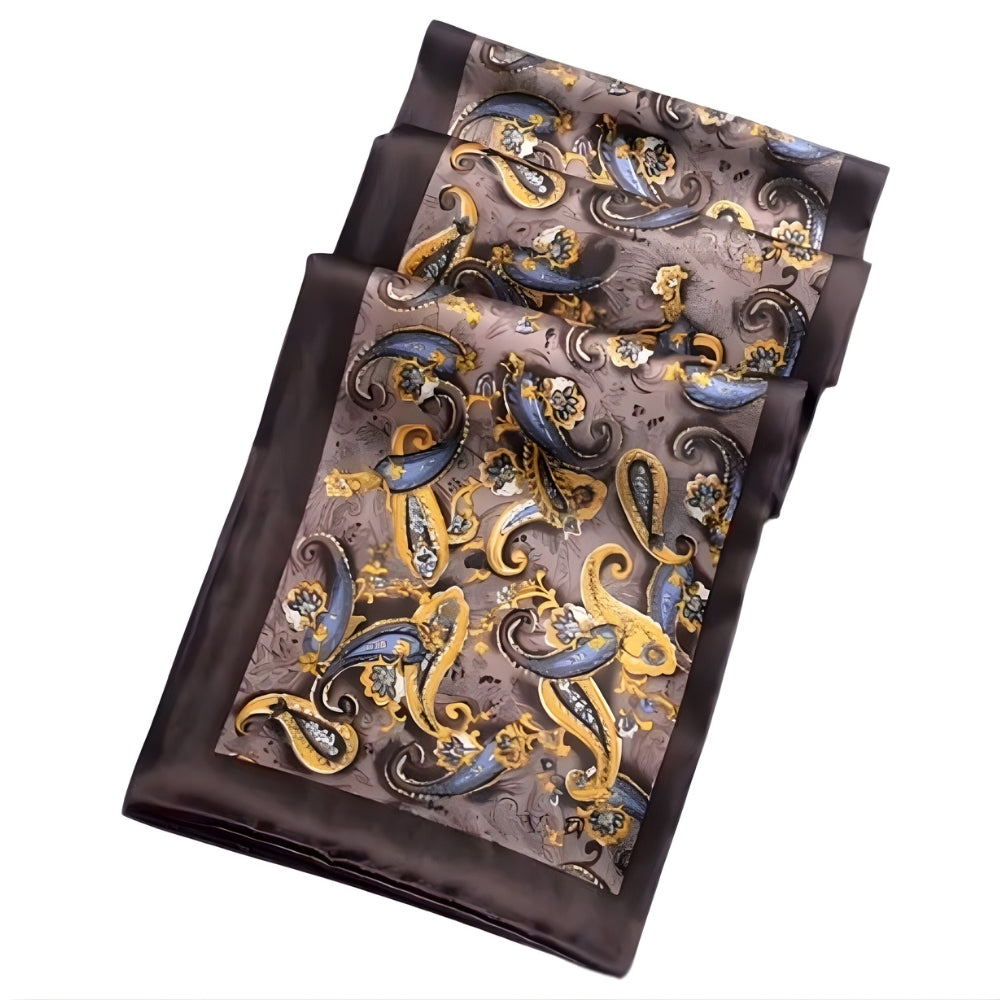 Foulard de Cou en Soie pour Homme - Marron et Or - 160*26cm