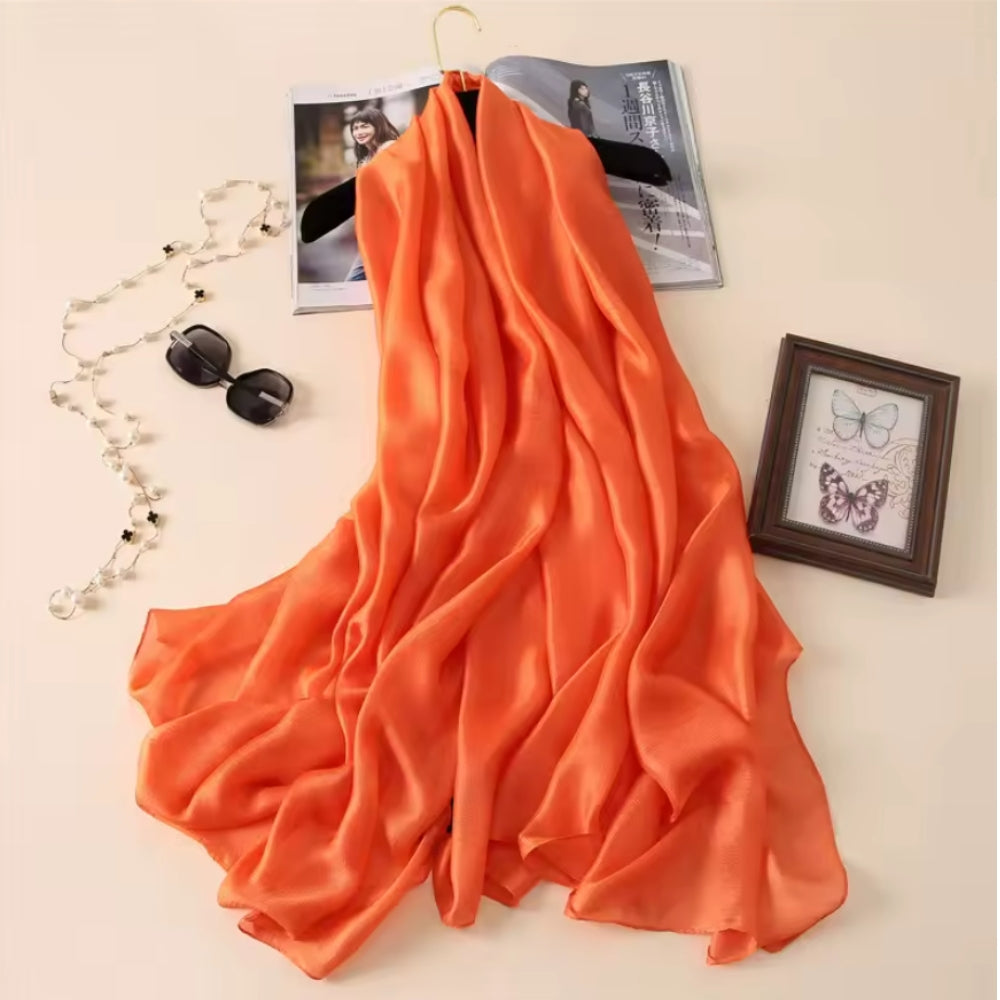 Echarpe Fantaisie Satin - Orange Vif - 180*90cm