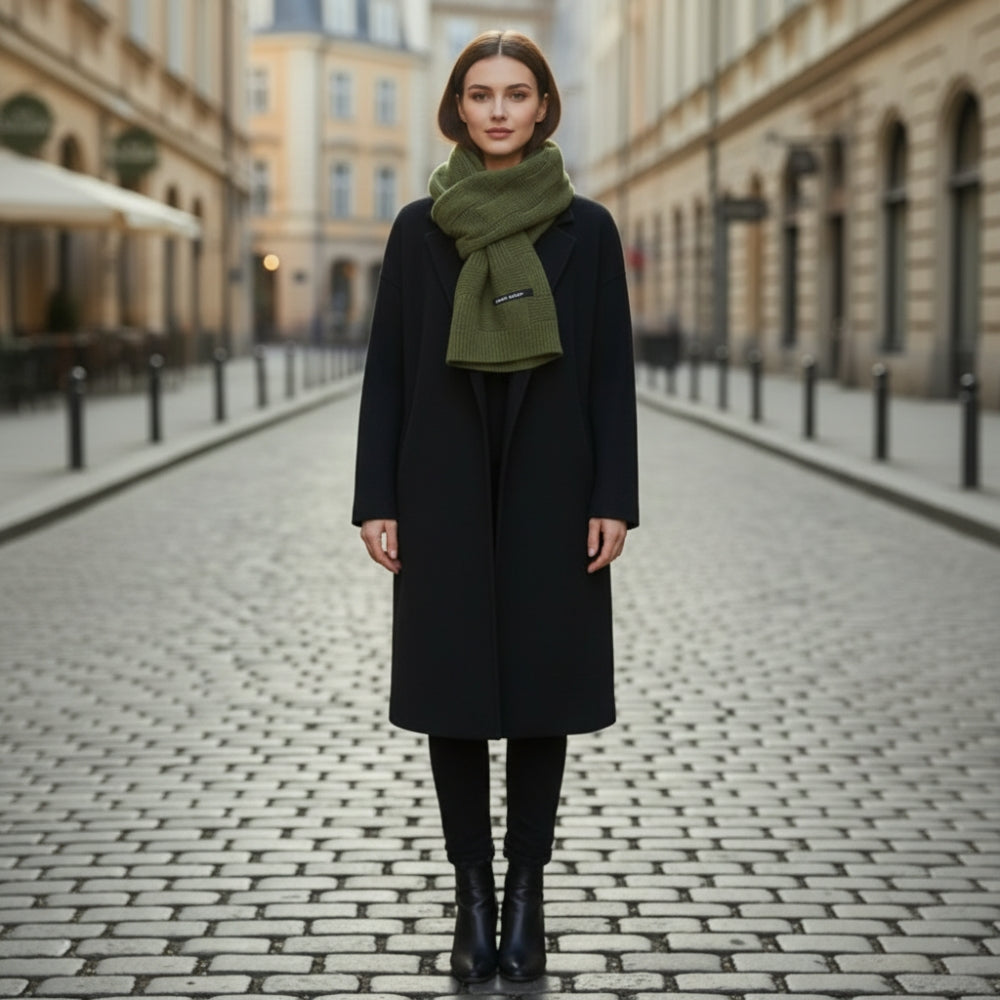 Echarpe Femme Maille Côtelée portée à la main - Vert