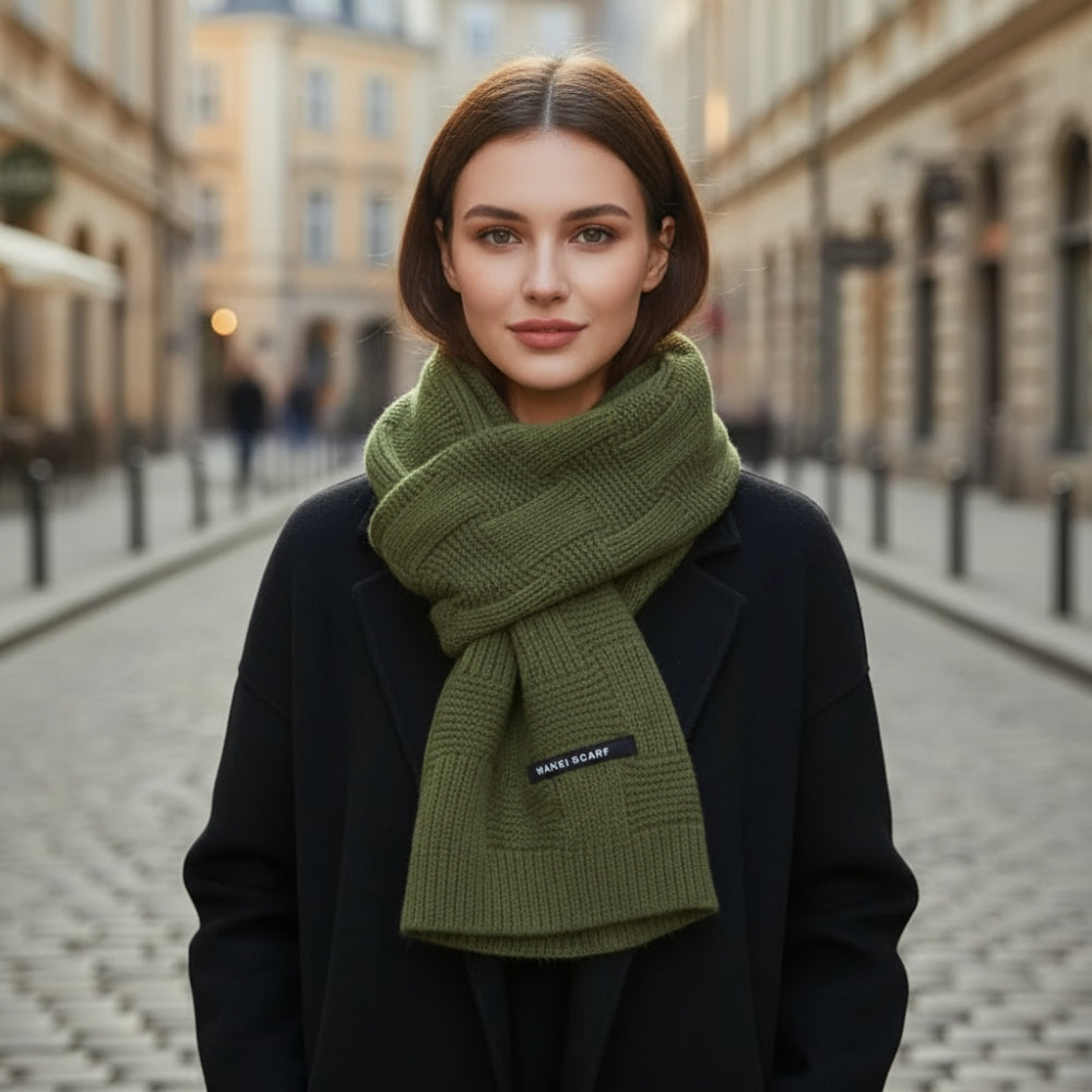 Echarpe Femme Maille Côtelée portée autour du cou - Vert