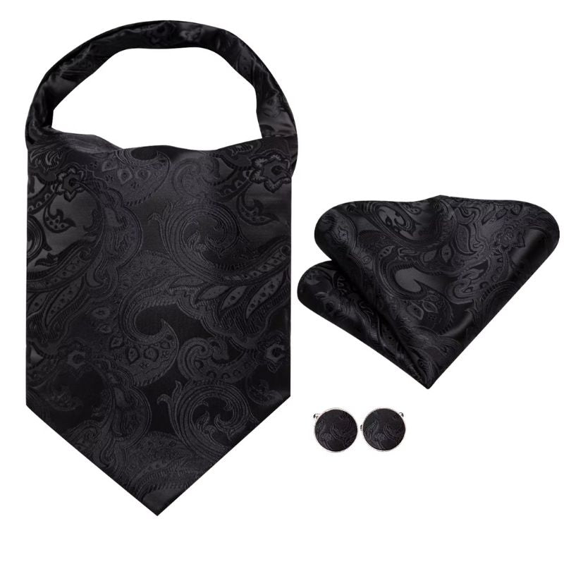 Foulard Ascot Homme en Soie Noir a motif fleur