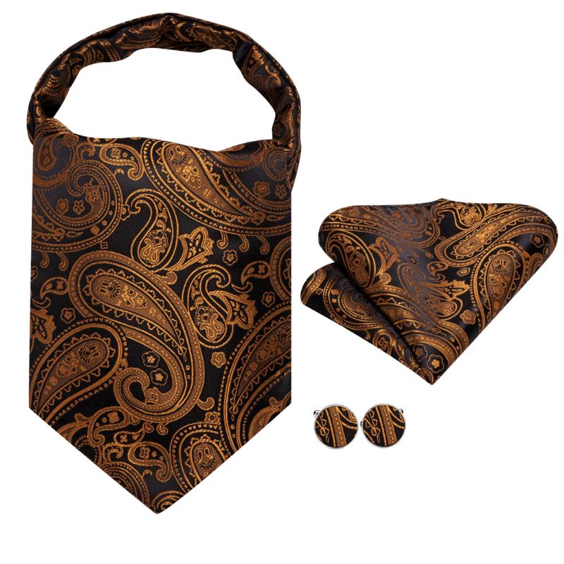 Foulard Ascot Homme en Soie Noir et doré