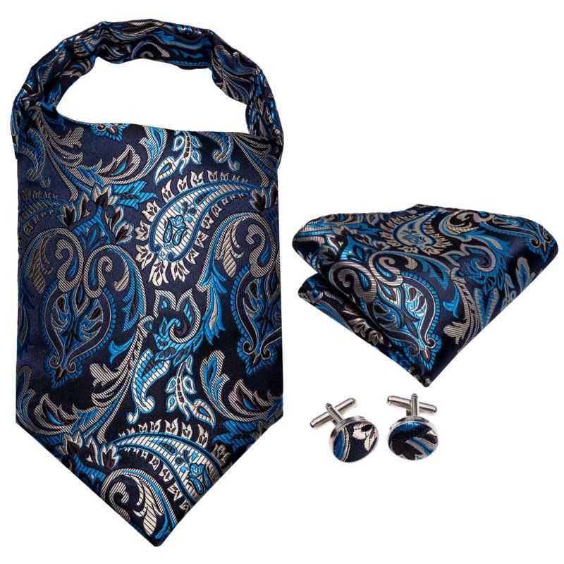 Foulard Ascot Homme en Soie Bleu et Argent
