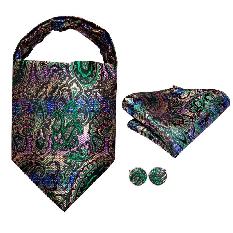 Foulard Ascot Homme en Soie Turquoise et or