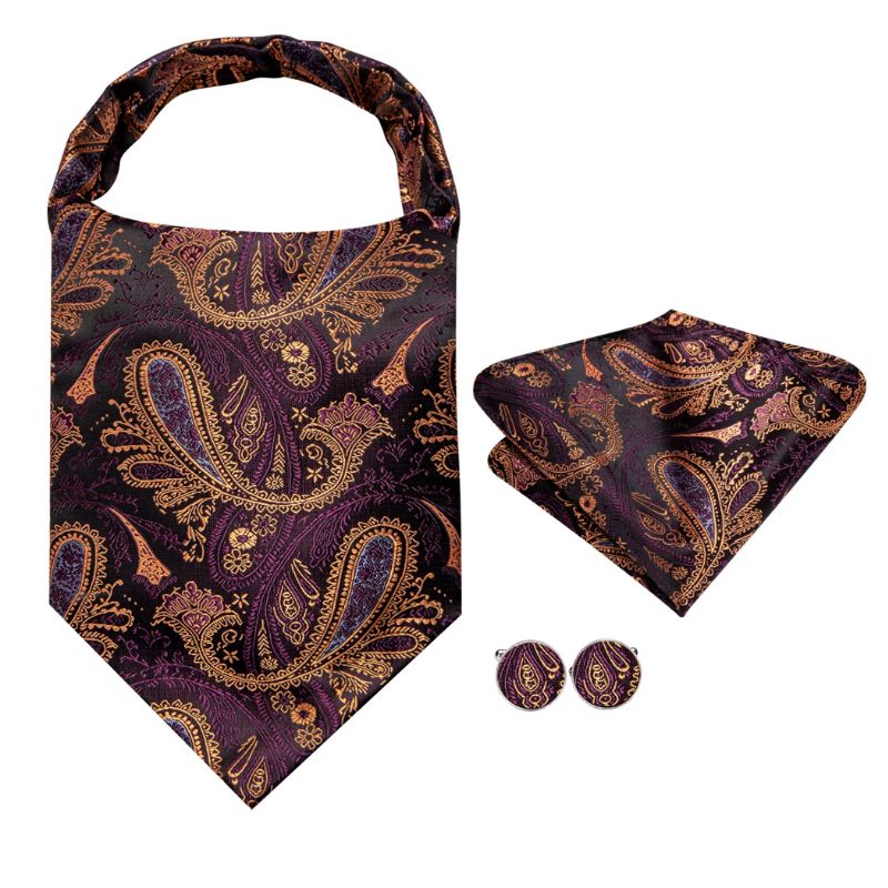 Foulard Ascot Homme en Soie Violet et or