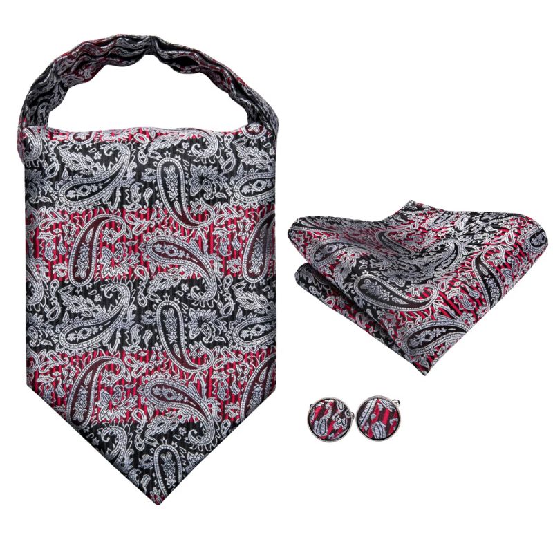 Foulard Ascot Homme en Soie Gris et Rouge