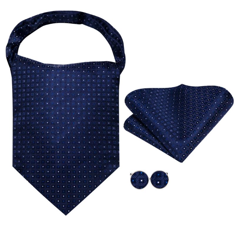 Foulard Ascot Homme en Soie Bleu nuit et Blanc