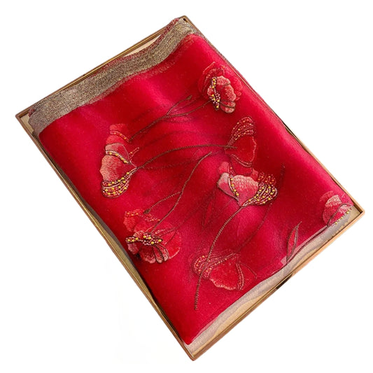 Foulard en Mousseline de Soie Femme - Rouge Cerise - 180*90cm