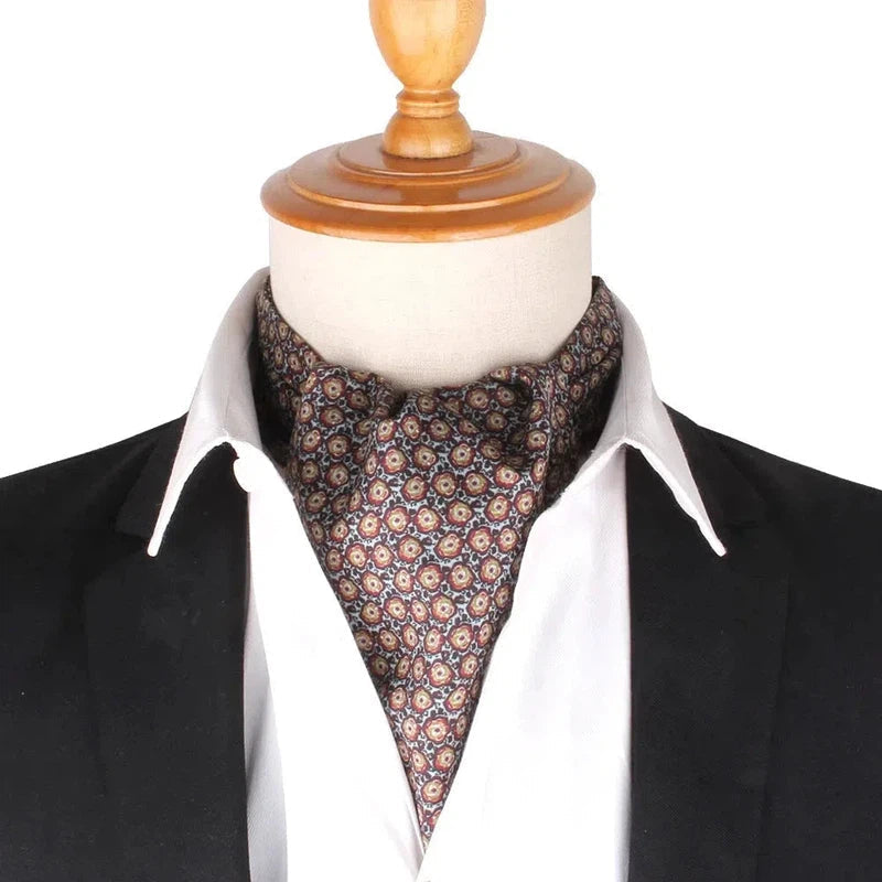 Foulard Ascot à Motifs Marron et Bleu Pâle 
