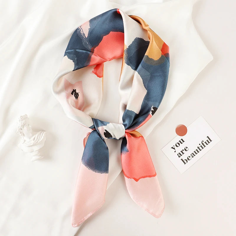Petit Foulard Carré Couleur Bleu et Rose 70*70cm