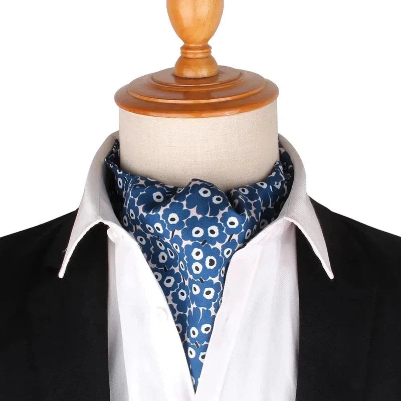 Foulard Ascot à Motifs Bleu Marine et Blanc 