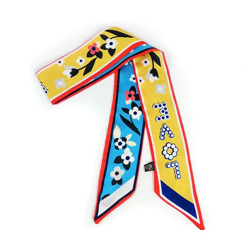 Foulard Bandeau Cheveux Jaune et Bleu Ciel 90*5.5cm