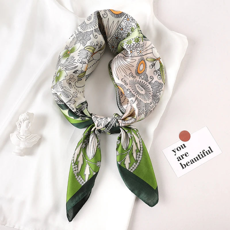 Petit Foulard Carré Couleur Vert et Blanc 70*70cm